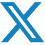 Blue stylized X on black background