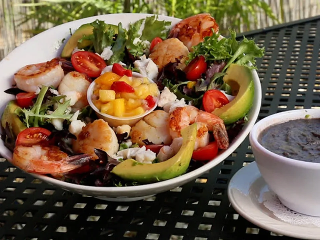 Fresh shrimp salad with mango and avocado.